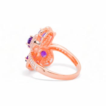 6x4mm Oval Amethyst and White CZ 18K Rose Gold Over Sterling Silver
Ring, 1.50ctw