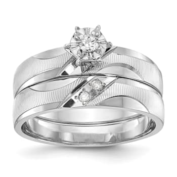 Rhodium Over 14K White Gold AA Quality Trio Engagement Ring 0.05ctw