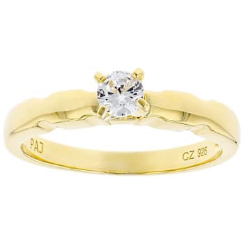 CZ Solitaire Ring In 18K Gold Over Sterling Silver 0.40ctw