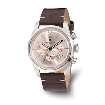 Charles Hubert Men's Stainless Steel Leather Band 46mm Dual Time Watch
