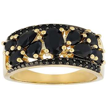 Black Spinel Mixed-Shape Band Ring In 18K Gold Over Sterling Silver 1.48ctw