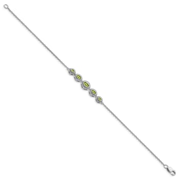 Rhodium Over 14k White Gold Marquise Peridot Bracelet