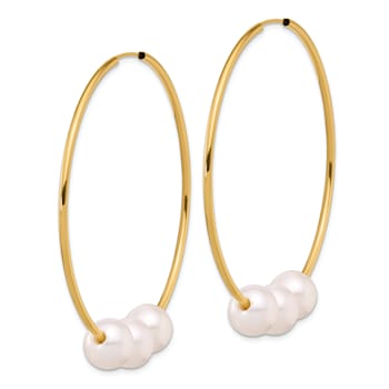 14K Yellow Gold 8-9mm Round White Freshwater Cultured Pearl Infinity
Hoop Earrings
