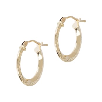 14K Yellow Gold Diamond Cut 5/8" Round Hoop Earrings