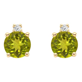 4mm Round Peridot with Diamond Accents 14k Yellow Gold Stud Earrings