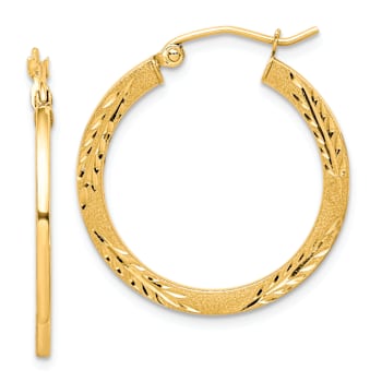 10k Yellow Gold Satin and Diamond-Cut 1" Hoop Earrings