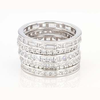 CZ Eternity Band Ring Set of 5 in Rhodium Over Sterling Silver