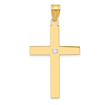 14k Yellow Gold Polished Diamond Cross Pendant
