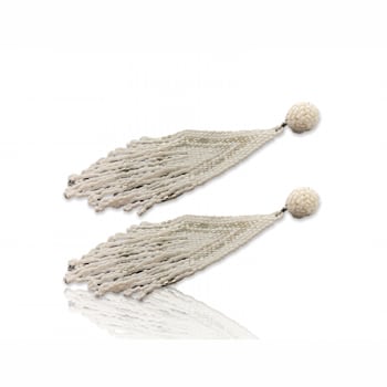 White and Gold Graduated Fringe Seed Bead Earring