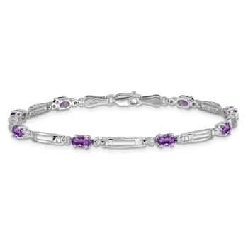 Rhodium Over 14k White Gold Amethyst and Diamond Bracelet