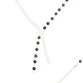 6-7mm White and Black Cultured Freshwater Pearl with Moon Bead Sterling
Silver Strand Necklace