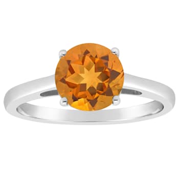 8mm Round Citrine Rhodium Over Sterling Silver Ring