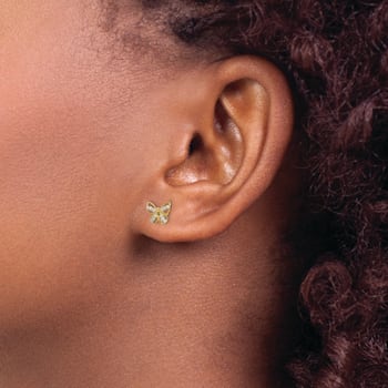 14K Yellow Gold Butterfly Cubic Zirconia Stud Earrings