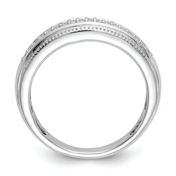 Rhodium Over 14K White Gold Diamond Trio Men's Wedding Band 0.10ctw