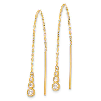 14k Yellow Gold Polished Cubic Zirconia Threader Earrings
