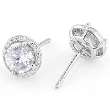 Classic CZ Halo Stud Earrings In Sterling Silver
