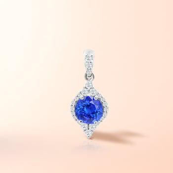 14K White Gold Round Tanzanite and Diamond Pendant 0.85ctw
