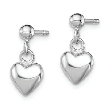 Rhodium Over Sterling Silver  Heart Children's Post Dangle Earrings
