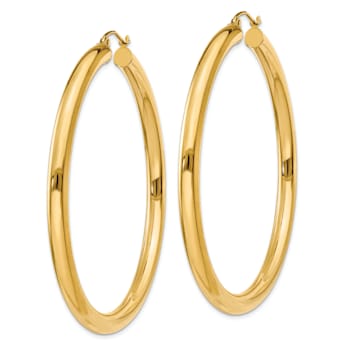 14k Yellow Gold 2 3/16" Polished Tube Hoop Earrings