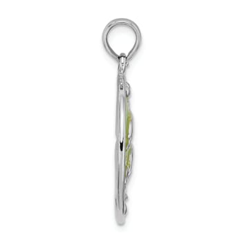 Rhodium Over Sterling Silver Polished Enameled Dolphins Pendant