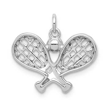 Rhodium Over 14k White Gold Textured Diamond Rackets and Ball Pendant