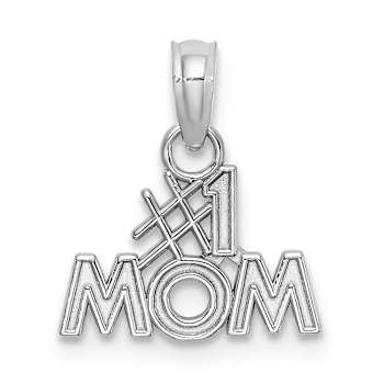 Rhodium Over 14k White Gold Textured Number 1 MOM Charm