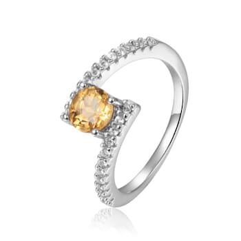Citrine with White Sapphire Accents Sterling Silver Bypass Ring, 1.11ctw