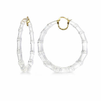 14K Yellow Gold Over Sterling Silver XL Bamboo Acrylic Hoops in Clear