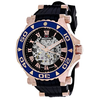 Seapro Men's Seaway Black Dial with Rose Accents, Blue Bezel, Black
Rubber Strap Watch