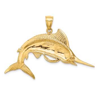 14k Yellow Gold Textured Marlin Pendant
