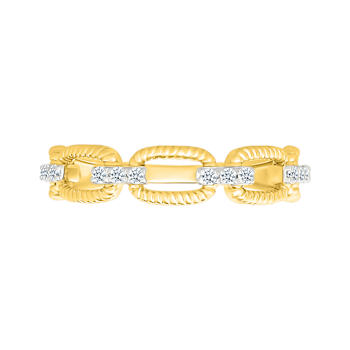 White Diamond Chain Link Ring In 14K Gold Over Sterling Silver 0.10ctw