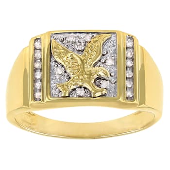 White Diamond 14k Yellow Gold Over Sterling Silver Men's Eagle Cluster
Ring 0.10ctw