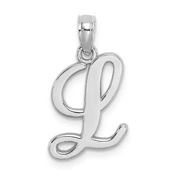 Rhodium Over 14k White Gold Polished Script Letter L Initial Pendant