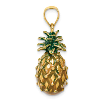 14k Yellow Gold Polished and Textured 3D Enameled Pineapple Charm