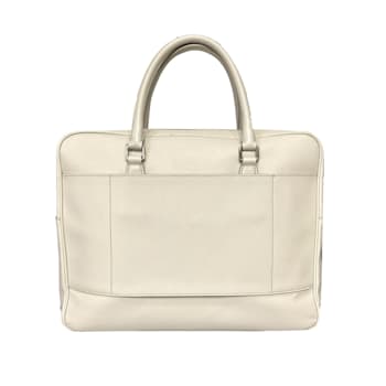 Prada Saffiano Ivory Leather Briefcase Satchel Tote Bag