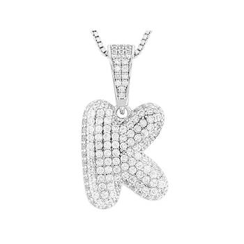 CZ Initial K Bubble Letter Pendant Necklace In Sterling Silver 1.72ctw