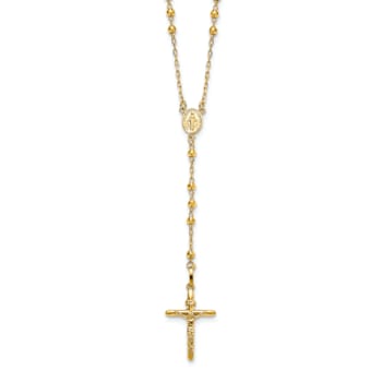 14K Yellow Gold Diamond-cut 3mm Beaded Semi-solid Rosary