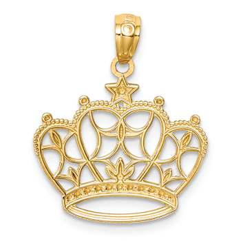 14K Yellow Gold with White Rhodium Diamond-Cut Filigree Crown Pendant