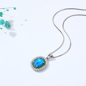 Lab Created Blue Opal, Green Nanocrystal & Cubic Zirconia Accents
Sterling Silver Necklace