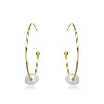 Freshwater Pearl Pear Shape Hoop Earrings In 14K Gold Over Sterling Silver