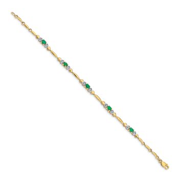 10k Yellow Gold and Rhodium Over 10k Yellow Gold Diamond and Emerald Bracelet