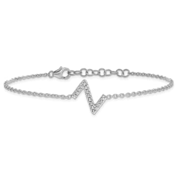 Rhodium Over 14k White Gold Diamond Sideways Letter Z Bracelet