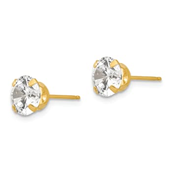 14K Yellow Gold 6.5mm Cubic Zirconia Post Earrings
