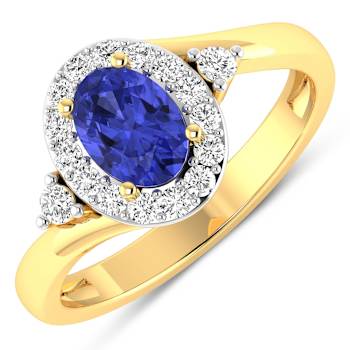 0.89ctw Violet Tanzanite and Diamond 14K Yellow Gold Halo Ring