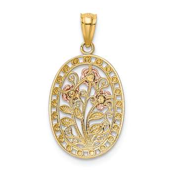 14k Tri-color Gold Textured Oval 3 Rose Pendant