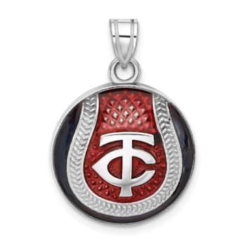Rhodium Over Sterling Silver MLB LogoArt Minnesota Twins Enameled Pendant