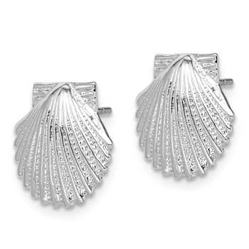 Rhodium Over Sterling Silver Polished Scallop Shell Post Earrings