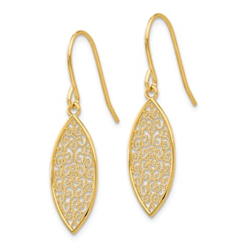 14k Yellow Gold Fancy Filigree Textured Teardrop Dangle Earrings