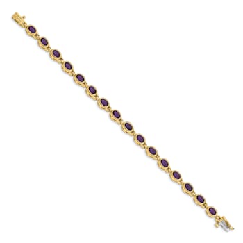 14k Yellow Gold and 14k White Gold Oval Gemstone Amethyst Bracelet