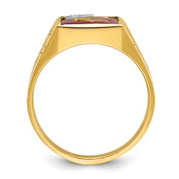 10K Yellow Gold Men's Lab Created Ruby and Diamond Lodge Masonic Ring